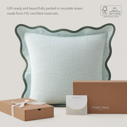 Double Stitch 100% Cotton Scalloped Throw Pillow Covers, Aqua Mint - color: Aqua Mint, size: 20" x 20" (Pack of 2)