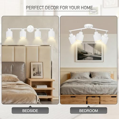 4-Light Led Track Lighting,White Ceiling Lighting Fixtures,Wall Sconces Ceiling Spotlight with Foldable Light Arms for Kitchen, Closet, Bedroom,GU10 Socket, Bulbs Not Included - color: 4 light White