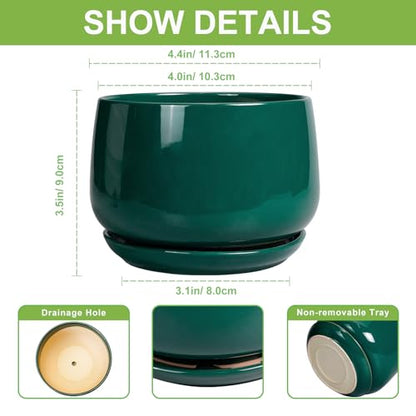 G EPGardening 4 inch Plant Pots, Small Ceramic Planter, Green - color: Blackish Green, size: 4 Inch