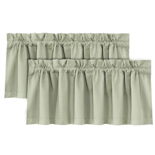 H.VERSAILTEX 100% Blackout Curtain Valances for Kitchen Windows/Bathroom/Living Room/Bedroom Thermal Insulated Rod Pocket Valances for Windows, 2 Pack, 52" x 18", Light Sage - color: Light Sage