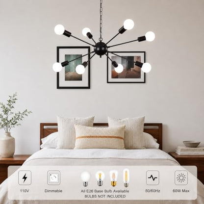 8 Lights Plug in Chandelier, Hanging Lights Black Plug in Pendant Light - color: 8 Lights-Black-E26-Plug In, size: 8 Lights