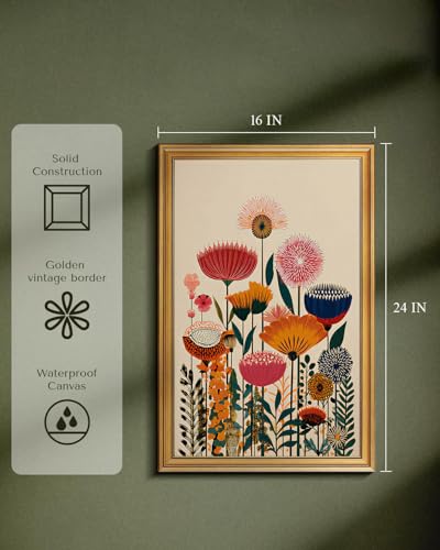 Gold Framed Wall Art Abstract Flower Pictures Canvas Wall Decor 16x24in - color: Colorful Floral, size: 24"L x 16"W