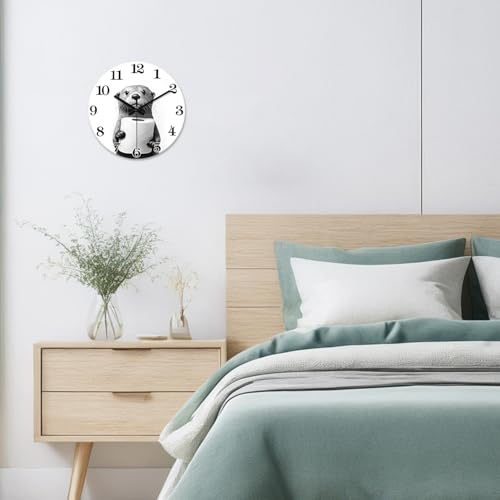 XNM 14 Inch Cute Otter Glass Wall Clocks Battery Operated - color: Black4, size: 14 Inch