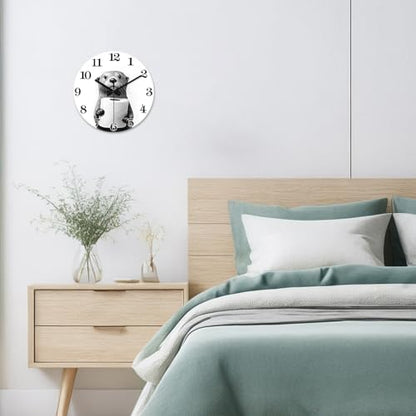 XNM 14 Inch Cute Otter Glass Wall Clocks Battery Operated - color: Black4, size: 14 Inch