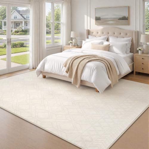 5x7 Area Rugs Washable Rug: Geometric Moroccan Farmhouse Rugs Large Living Room Rug Modern Neutral Soft Non-Slip Low Pile Printed Pattern Carpet for Bedroom Dining Room Nursery Office (Beige, 5'x7') - size: 5' x 7' (Rectangular)