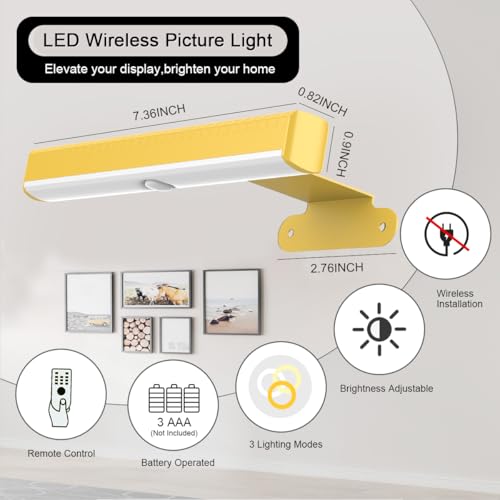 EUIOKUN LED Picture Light Battery Operated Wall Sconces for Wall Decor 2Pcs - size: 2Pack Gold