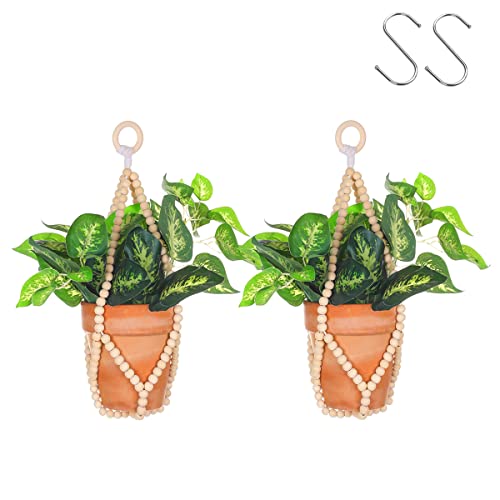 Artilady Beaded Plant Hanger, Macrame Hanging Planter for Indoor Plants - color: Burlywood Color