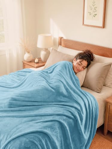 Utopia Bedding Soft Fleece Bed Blanket Throw Size Washed Blue (50x60 Inch) - color: Washed Blue, size: Throw (50x60 Inch)