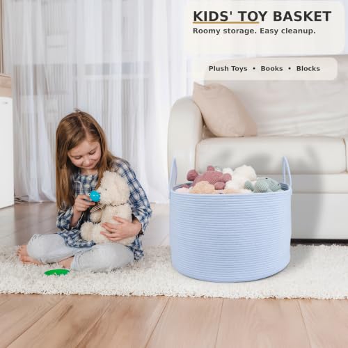 XUANGUO 66L Large Blanket Basket, Round Cotton Rope Basket, Blue - color: blue