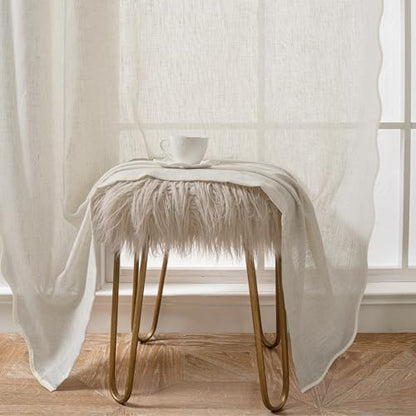 DriftAway Semi Sheer Scalloped Edge Linen Coastal Beach Window Curtains for Living Room Bedroom 2 Panels Rod Pocket Each Size 52 Inch by 84 Inch Taupe - color: Linen Taupe, size: 52"W x 84"L (Pack of 2)