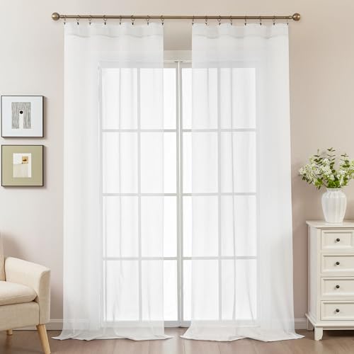 White Sheer Curtains 108 Inches Extra Long Rod Pocket - color: White, size: 42"W x 108"L (Pack of 2)