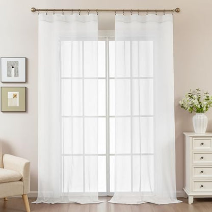 White Sheer Curtains 108 Inches Extra Long Rod Pocket - color: White, size: 42"W x 108"L (Pack of 2)