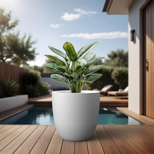 Kante White Concrete Planter 18" Dia All-Weather Round Large Pot - color: White, size: 18-Inch Dia