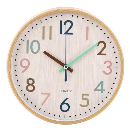 Qunclay Boho Classroom Wall Clock Colorful Fun 8 Inch Silent Non-Ticking