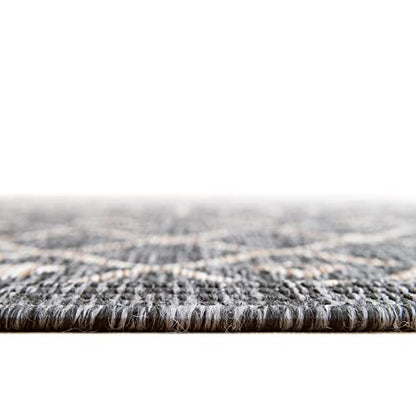 Unique Loom Outdoor Trellis Collection Area Rug - Tribal Trellis (3' 3" Round, Charcoal Gray/ Natural) - color: Charcoal Gray/Natural, size: 3'3" (Round)