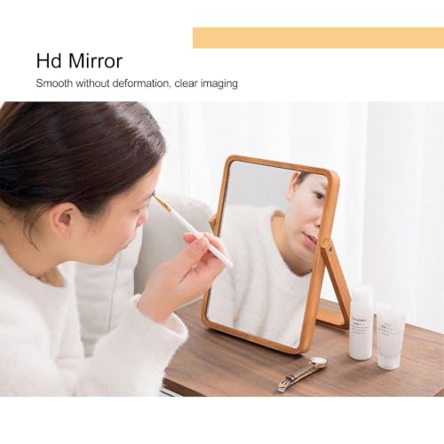 Mokoze Wood Desk Mirror, Adjustable Tabletop Vanity Mirror, 10.55" x 7.87"