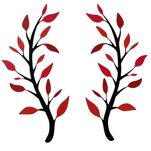 Yuzhuo 2 Pieces Metal Tree Leaf Wall Décor Branch Leaf Wall Art for Indoor Outdoor Garden Home Bedroom Living Room Decorations Iron Scroll Sculptures Above the Bed (Red, S) - color: Red, size: S