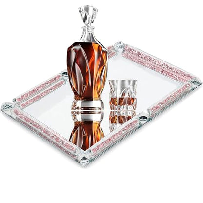 Crystal Glass Tray, 11.8"x7.9" Rose Rectangular Perfume Tray - color: Rose