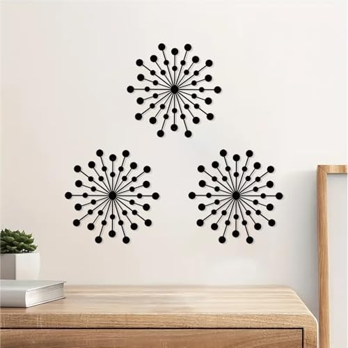 DUOOLN 3 Pcs Metal Sunburst Wall Art, Modern Starburst Decor Sculptures - color: Black - Sun