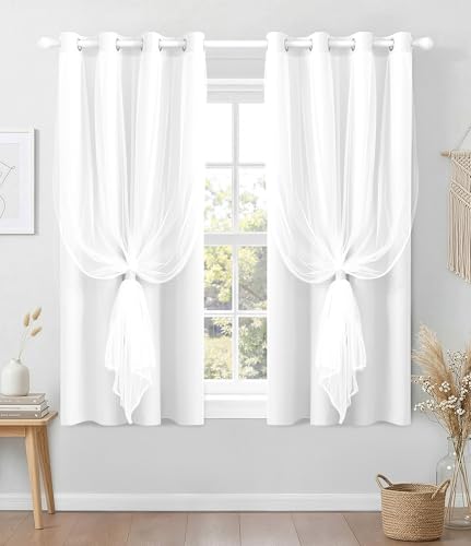 100% Blackout Curtains with Sheer, Greyish White, 52 x 63 inch, 2 Panels - color: Greyish White, size: 52"W x 63"L (Pack of 2)