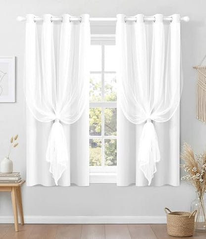 100% Blackout Curtains with Sheer, Greyish White, 52 x 63 inch, 2 Panels - color: Greyish White, size: 52"W x 63"L (Pack of 2)