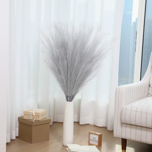 Wertuirk Silver Pampas Grass Decor, 8 Pcs 45 Inch Tall Large Faux Pompous - color: Silver