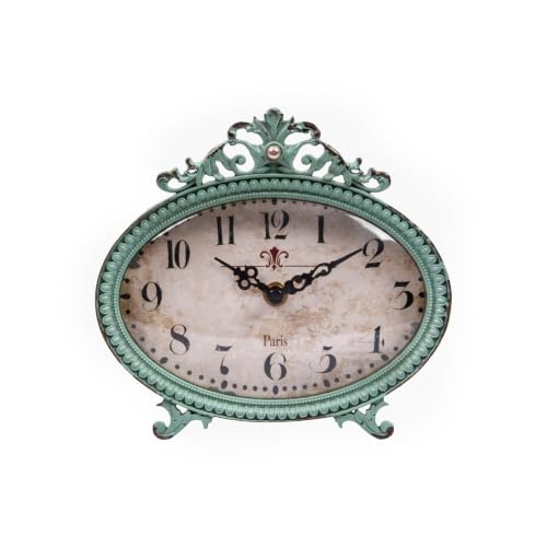 Creative Co-Op Decorative Antiqued Pewter Mantel Clock, Aqua Blue Finish - color: Aqua Blue