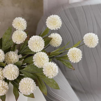 VIERENA 6 Pcs 27" Artificial Pompon Mum Silk Flower Stems for Vase (Cream) - color: Cream