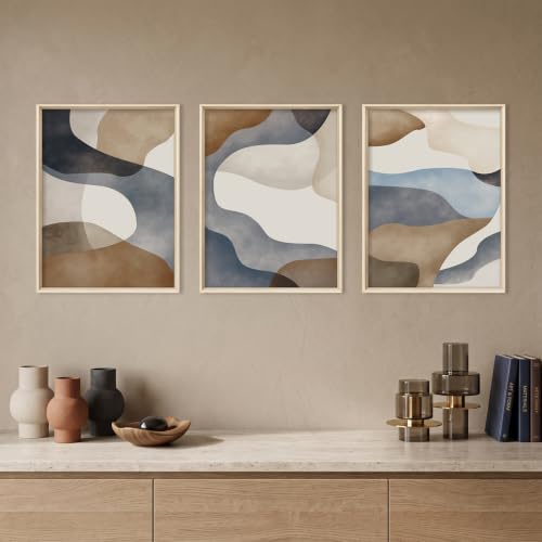 Aryroi Abstract Watercolor Block Framed Canvas Wall Art Set- 12"x16"x3 - color: Earth Tone Abstract Wall Art - White Oak Framed, size: 12"L x 16"W