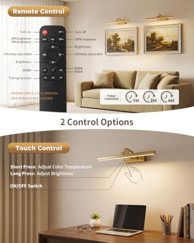 15.75-Inch Battery Operated Picture Light for Wall, LED Art Light - color: Brass, size: 15.75 inch-3W