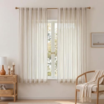 MYSKY HOME Linen Striped Curtains for Bedroom Light Brown 63 Inch 2 Panels - color: Light Brown, size: 50"W x 63"L (Pack of 2)