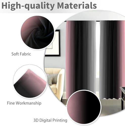 Black Pink Grey Curtain, Ombre, 2 Panels, 42" W x 63" L, Rod Pocket - color: Pink, size: 42"W x 63"L (Pack of 2)
