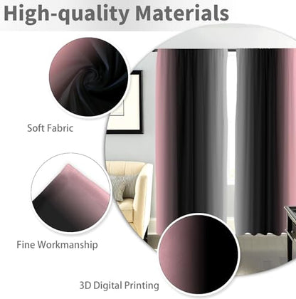 Black Pink Grey Curtain, Ombre, 2 Panels, 42" W x 63" L, Rod Pocket - color: Pink, size: 42"W x 63"L (Pack of 2)