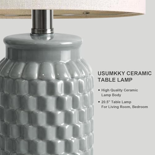USumkky 20.5" Ceramic Table Lamps Set of 2, Modern Farmhouse Boho Bedside Lamps for Bedroom, Nightstand Lamps for Living Room End Tables, Small Desk Lamps, Grey - color: 20.5" Grey