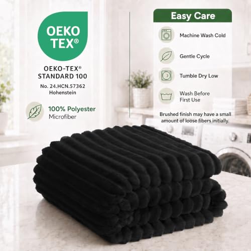 HIMEET Black Queen Size Blanket for Bed, 300GSM Ribbed Fleece, 90 x 90 in - color: Black, size: Queen (90" x 90")