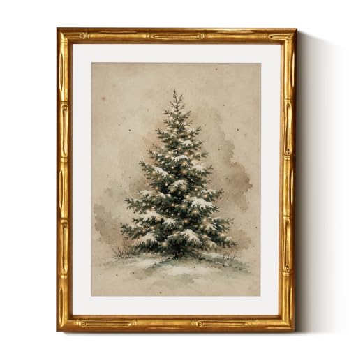 InSimSea Gold Bamboo Framed Wall Art, Retro Christmas Tree Prints, 11x14In - color: Christmas Tree
