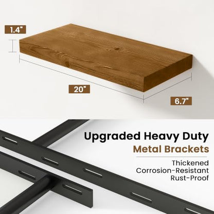 Solid Wood Floating Shelves for Wall 20 inch,Walnut Wooden Shelf Set of 2 - color: Walnut, size: 20inches-2P