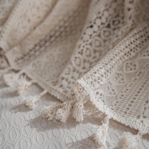 Sutuo Home Boho Curtains 120 inches Long for Bedroom Living Room Patio, Crochet Lace Sheer Bohemian Extra Long with Vintage Chic Tassels,Window Treatment Drape, Single 1 Panel 59" W x 120" L, Beige - color: Beige Crochet, size: 59"W x 120"L (Pack of 1)