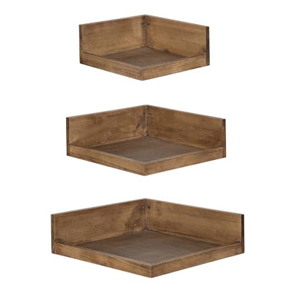 Kate and Laurel Levie Corner Shelf, Set of 3, Rustic Natural, Modern Farmhouse-Inspired Wood Shelf