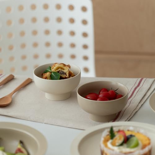 WENSHUO Ceramic Pedestal Bowl, Deep Fruit Bowl, 5.5 in, Coconut Café - color: Coconut Café, size: 5.5"