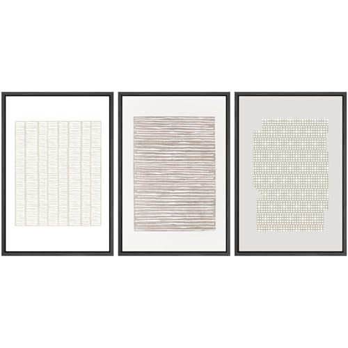 SIGNWIN Framed Canvas Print Wall Art Set Tan Geometric Pattern Landscape Abstract Shapes Cozy Neutral Modern Art Decorative Boho Relax/Zen Nordic for Living Room, Bedroom, Office - 16"x24"x3 Black - color: A13-2207-m35, size: 16"x24"x3 Panels Black