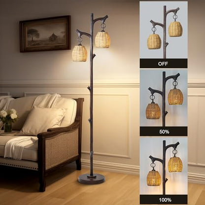 Scenekoy 68" Tall Floor Lamp with Wicker Drum Shade, Foot Switch Dimming - color: Dark Bronze