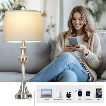 Cinyirong 28.75" Silver Table Lamps for Living Room,Touch Lamps for Bedrooms Set of 2 - Nightstand Table Lamp with USB C+A, 3 Way Dimmable Bedside Lamps End Tables Brushed Nickel - color: Silver table lamp