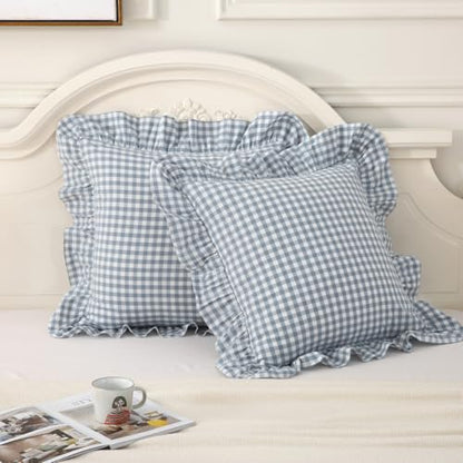 Mywinlle Blue Plaid Ruffle Gingham Throw Pillow Covers 18"x18" Set of 2 - color: Blue Gingham, size: 18" x 18" (Pack of 2)