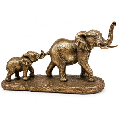 Comfy Hour 11" Bronze Elephant Figurine, Mom and Baby, Trunk Up Statue - size: 11