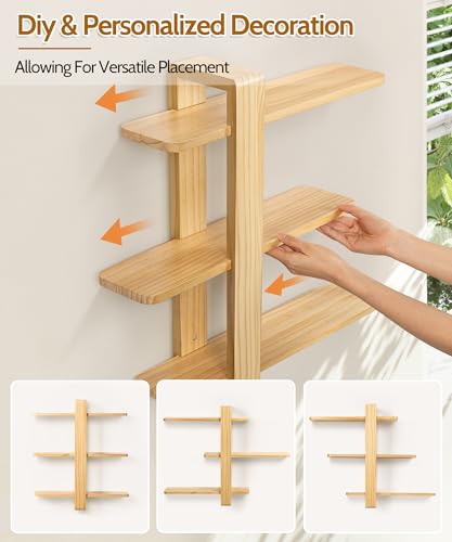 SUMGAR Floating Shelves for Wall Wood, 3 Tier Adjustable Large Shelf Unit - color: Wooden, size: 3 Tier 19.6in