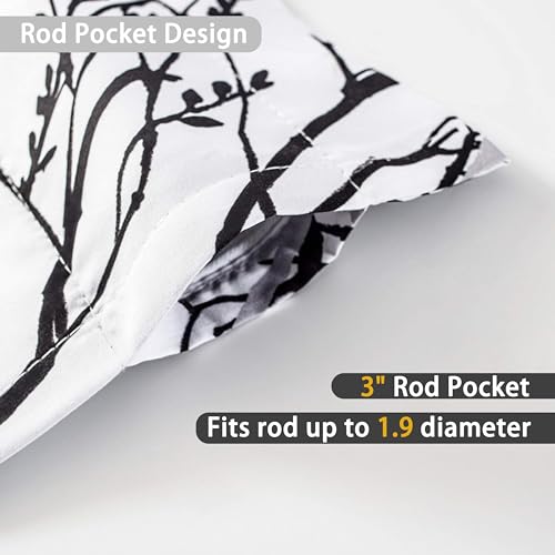 DriftAway Tree Branch Lined Valance Double Layer Blackout Thermal Insulated Abstract Ink Printing Window Curtain Valance Rod Pocket 52 Inch by 14 Inch Plus 2 Inch Header Black White 1 Pack - color: Black White, size: 52"W x 14"L (Pack of 1)