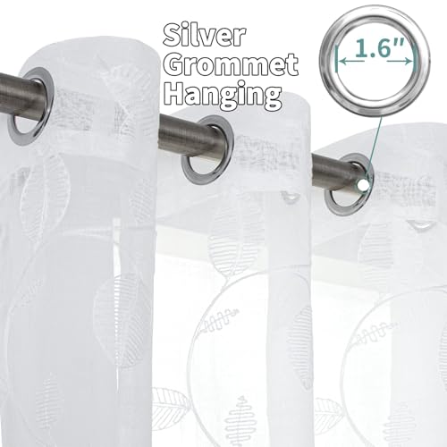 BGment White Sheer Curtains 90 Inches Long Living Room 2 Panels - color: White-leaf, size: 52"W x 90"L (Pack of 2)
