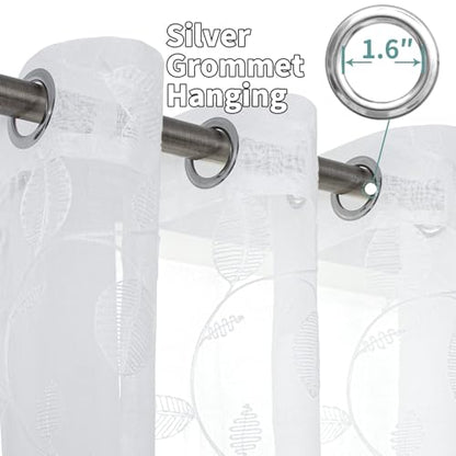 BGment White Sheer Curtains 90 Inches Long Living Room 2 Panels - color: White-leaf, size: 52"W x 90"L (Pack of 2)