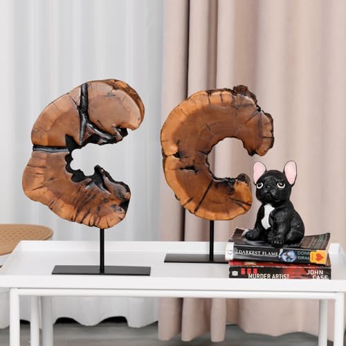 WELLAND Natural Wood Tabletop Sculpture with Metal Stand - size: Small